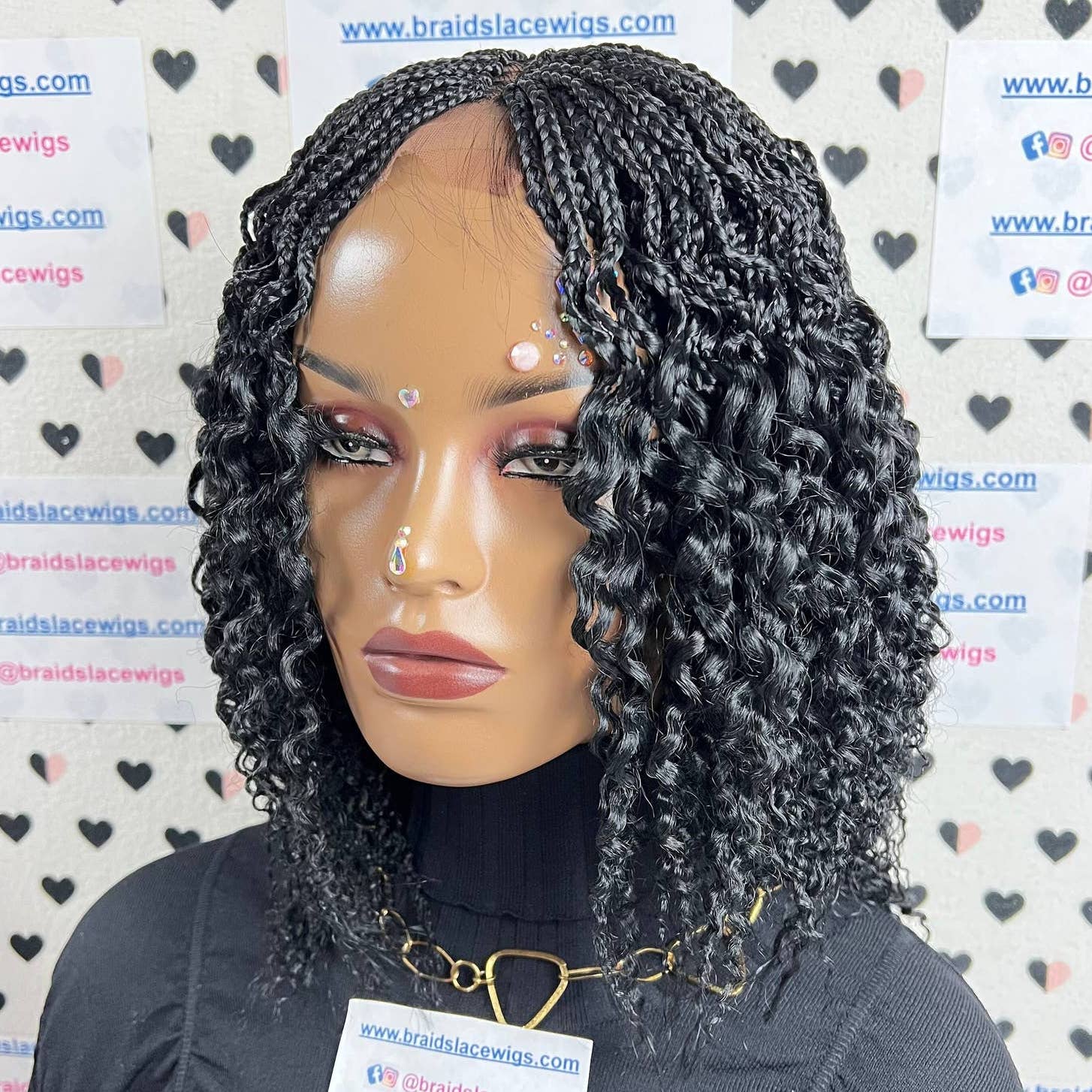 Wavy Curls Half Box Braids Lace Closure Curly Braided Wig For Black Women