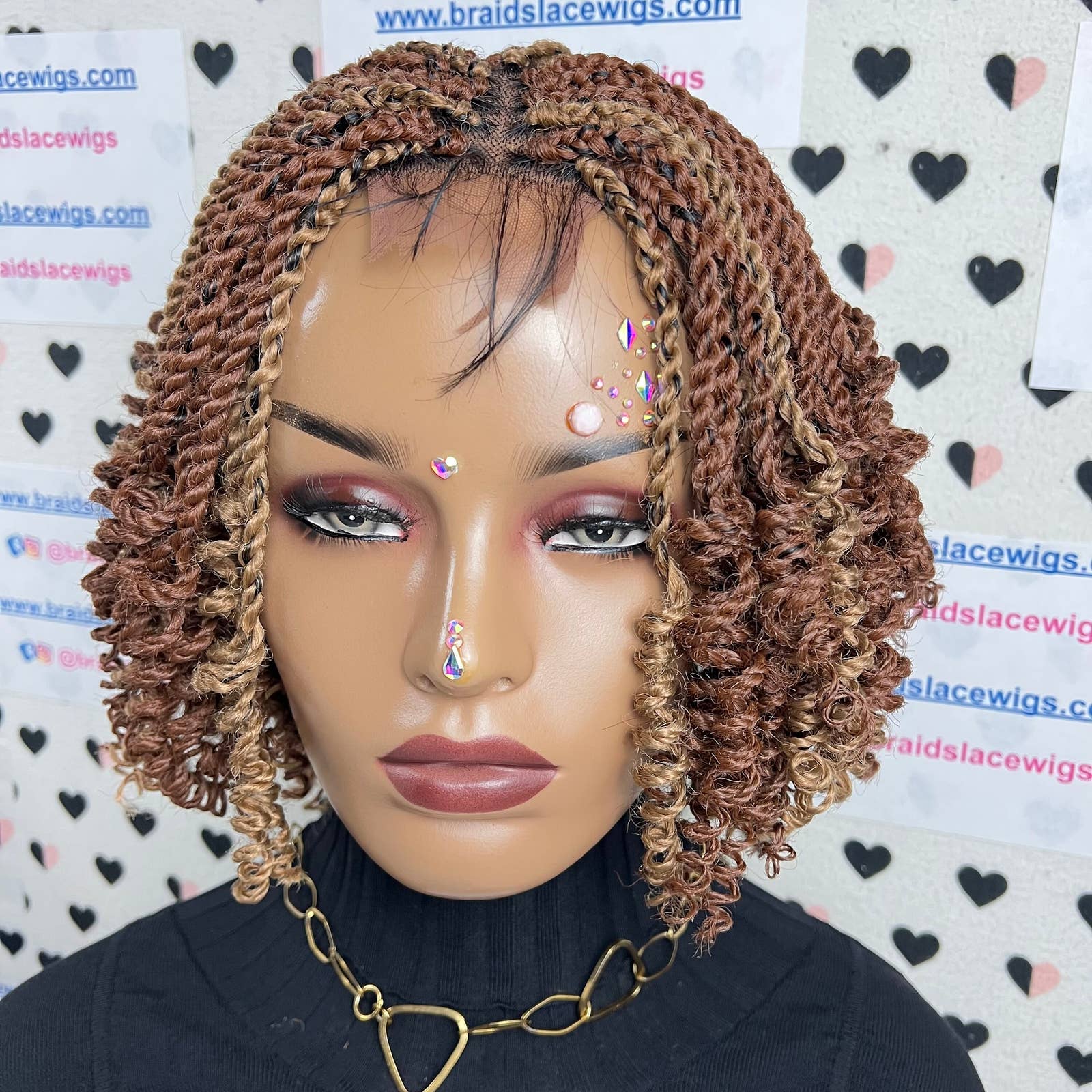 Short Curly Twist Senegalese Twisted Braids Curls Braided Lace Wig Color 27/30