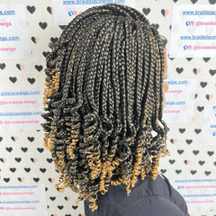 Short Curls Box Braids Braided Lace Front Wig With Curly Ends Color 1b/27 Ombre
