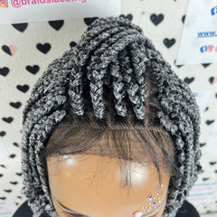 Handmade Short Curls Box Braids Curly Braided Wigs For Black Women Grey