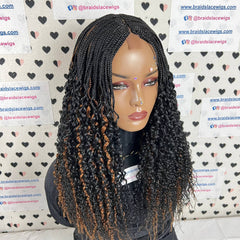 Peluca trenzada rizada de rizos ondulados de parte profunda con cierre de encaje de media caja hecha a mano