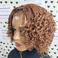 Short Curly Twist Senegalese Twisted Braids Curls Braided Lace Wig Color 30