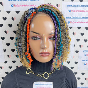 Multi Color Short Curls Goddess Boho Messy Braids Wigs With Curly Synthetic Hair