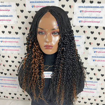 Peluca trenzada rizada de rizos ondulados de parte profunda con cierre de encaje de media caja hecha a mano