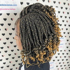 Short Curly Curled Box Braids Glueless Braided Lace Front Braid Wig 1b/27 Ombre