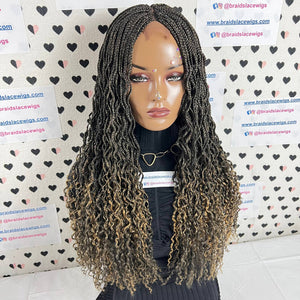 Wavy Curls Box Braid Braided Lace Front Frontal Wig With Curly Ends 1b/27 Ombre