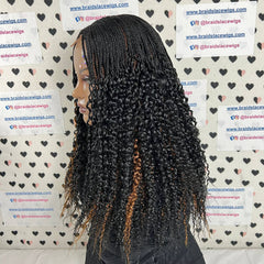 Peluca trenzada rizada de rizos ondulados de parte profunda con cierre de encaje de media caja hecha a mano