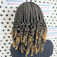 Short Curls Box Braids Braided Lace Front Wig With Curly Ends Color 1b/27 Ombre