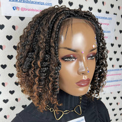 Caja de rizos cortos trenza diosa Boho trenzas desordenadas pelucas con pelo sintético rizado