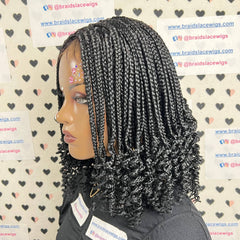 Short Curly Braids, Handmade Lace Closure Box Braided Frontal Wigs 14 Inches