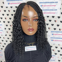 Half Braid Small Box Braids Wavy Curl Curly Lace Closure Braided Wig Black Women