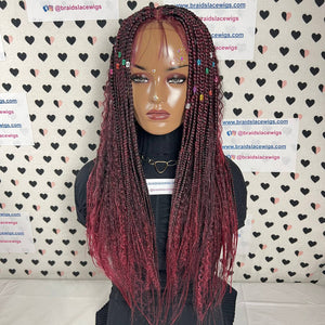 Handmade Boho Braided Lace Wig Goddess Box Braids Wig With Curly Synthetic Hair