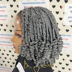 Handmade Short Curls Box Braids Curly Braided Wigs For Black Women Grey