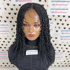 Lace Closure Curly Box Braids Wavy Curls Frontal Wig For Black Women 16 Inches