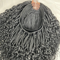 Half Braid Small Box Braids Wavy Curl Curly Lace Closure Braided Wig Black Women