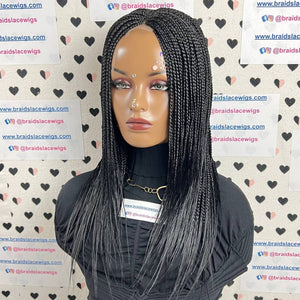 Tiny Box Braid Trenzas pequeñas Pelucas delanteras de encaje trenzado para mujeres negras 16 pulgadas