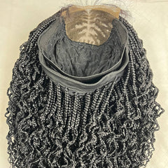 Lace Closure Curly Box Braids Wavy Curls Frontal Wig For Black Women 16 Inches