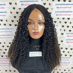 Cierre de encaje Parte profunda Trenzas de media caja hechas a mano Rizos ondulados Peluca trenzada rizada