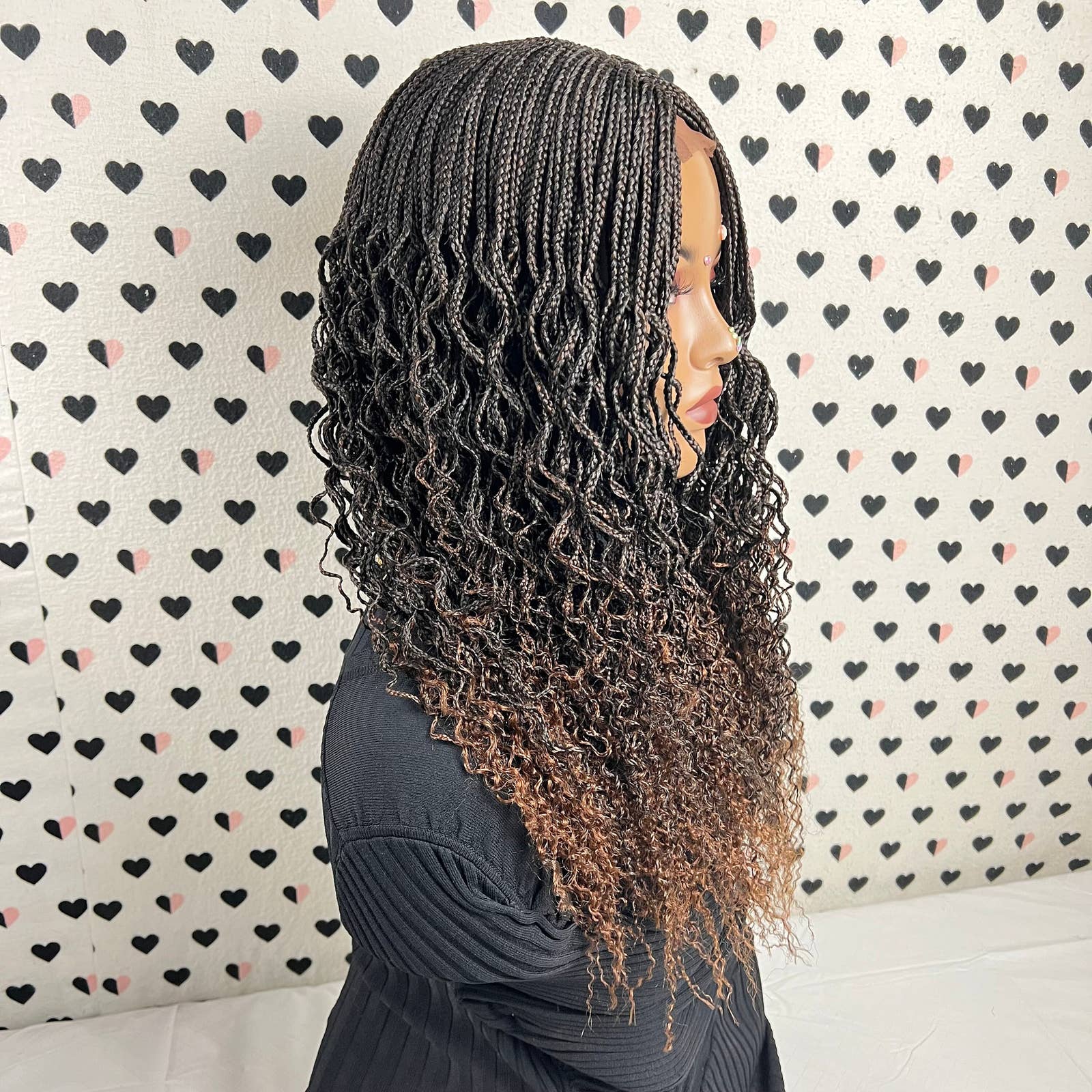 Long Curls Braided Lace Wig Goddess Box Braid Lace Front Curly Wig 1b/30 Ombre