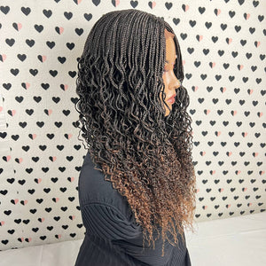 Peluca de encaje trenzado con rizos largos, peluca rizada con frente de encaje trenzado de diosa Box, 1b/30 Ombre