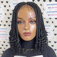 Short Curly Braids, Handmade Lace Closure Box Braided Frontal Wigs 14 Inches