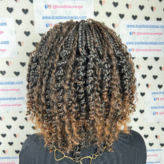 Caja de rizos cortos trenza diosa Boho trenzas desordenadas pelucas con pelo sintético rizado
