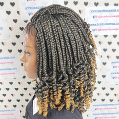 Short Curls Box Braids Braided Lace Front Wig With Curly Ends Color 1b/27 Ombre