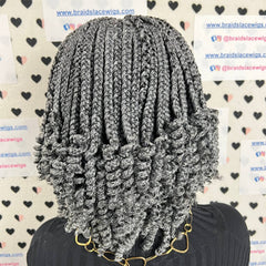 Handmade Short Curls Box Braids Curly Braided Wigs For Black Women Grey