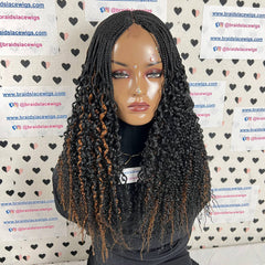 Peluca trenzada rizada de rizos ondulados de parte profunda con cierre de encaje de media caja hecha a mano