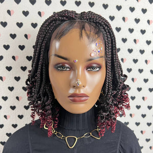 Handmade Box Braids Short Curls Curly Braid Braided Lace Front Wig Ombre Red
