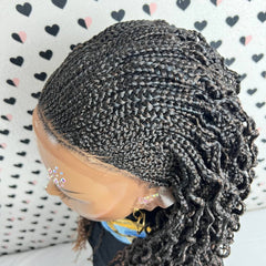 All Back Cornrows Fulani Feeding Box Braids Wavy Curls Braided Lace Frontal Curly Wig