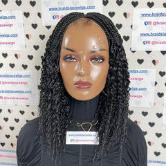 Half Braid Small Box Braids Wavy Curl Curly Lace Closure Braided Wig Black Women