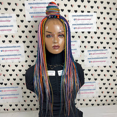 Box Braid Lace Front Hand Braided Wig Multi Color Braids Handmade Wigs For Women