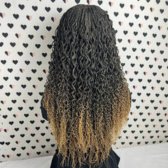 Top Cornrows Box Braids 2x6 Lace Closure Wavy Curls Curly Braided Wig Ombre 27