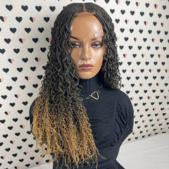 Top Cornrows Box Braids 2x6 Lace Closure Wavy Curls Curly Braided Wig Ombre 27