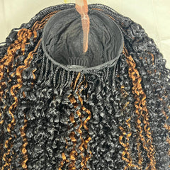 Cierre de encaje Parte profunda Trenzas de media caja hechas a mano Rizos ondulados Peluca trenzada rizada