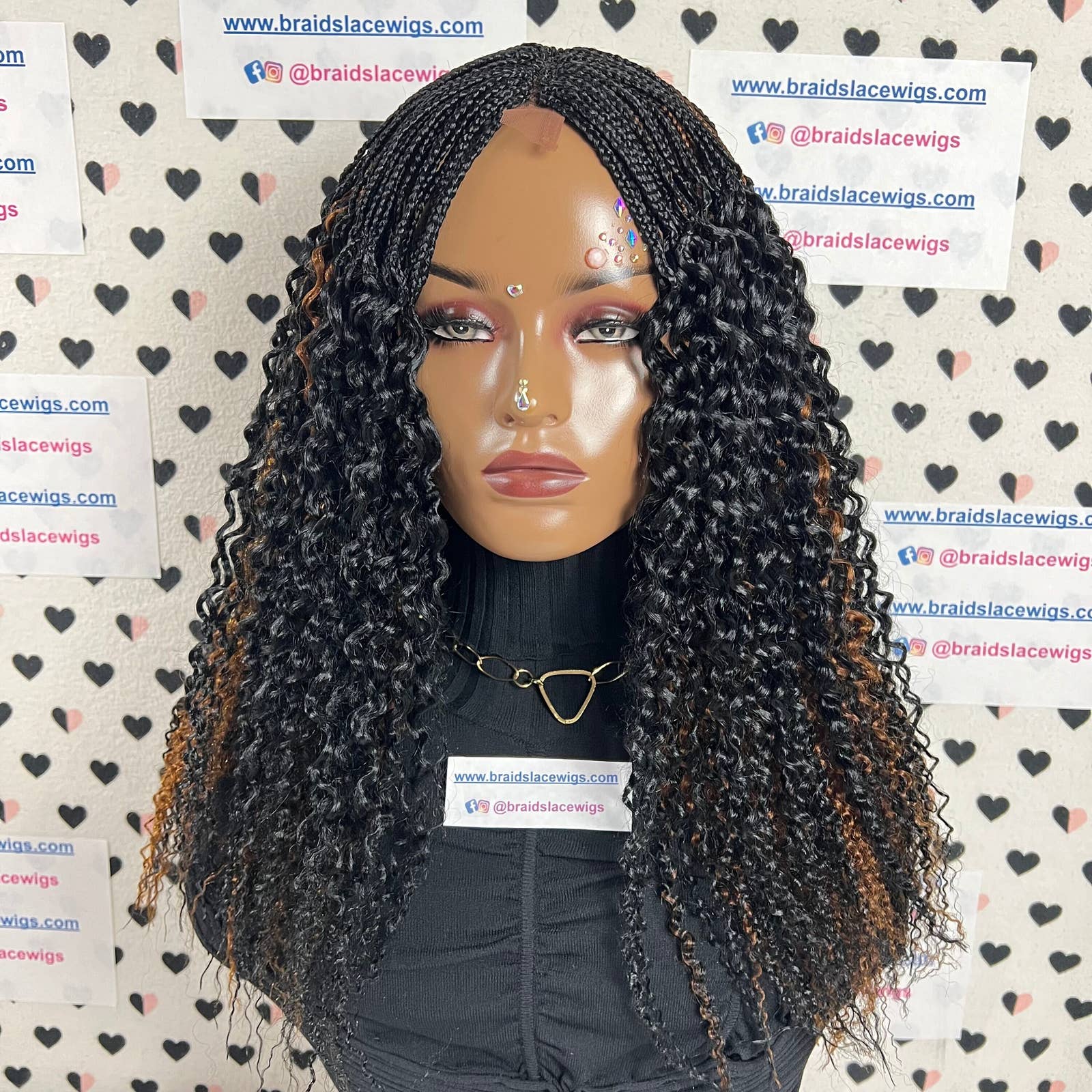 Cierre de encaje Parte profunda Trenzas de media caja hechas a mano Rizos ondulados Peluca trenzada rizada