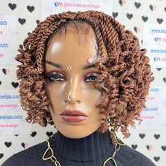 Short Curly Twist Senegalese Twisted Braids Curls Braided Lace Wig Color 30