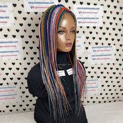 Box Braid Lace Front Hand Braided Wig Multi Color Braids Handmade Wigs For Women