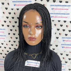 Tiny Small Braids Short Feathers Box Braided Lace Closure Wigs For Black Women