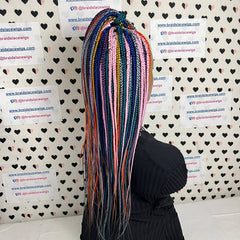 Box Braid Lace Front Hand Braided Wig Multi Color Braids Handmade Wigs For Women