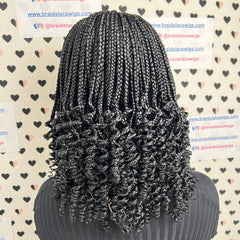 Short Curly Braids, Handmade Lace Closure Box Braided Frontal Wigs 14 Inches