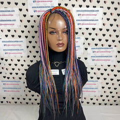 Box Braid Lace Front Hand Braided Wig Multi Color Braids Handmade Wigs For Women