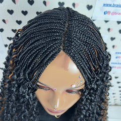 Cierre de encaje Parte profunda Trenzas de media caja hechas a mano Rizos ondulados Peluca trenzada rizada