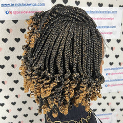 Short Curly Curled Box Braids Glueless Braided Lace Front Braid Wig 1b/27 Ombre