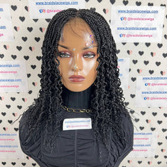 Lace Closure Curly Box Braids Wavy Curls Frontal Wig For Black Women 16 Inches