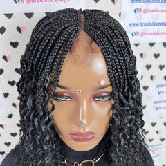 Half Braid Small Box Braids Wavy Curl Curly Lace Closure Braided Wig Black Women