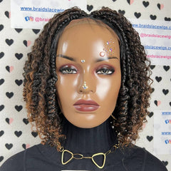 Caja de rizos cortos trenza diosa Boho trenzas desordenadas pelucas con pelo sintético rizado
