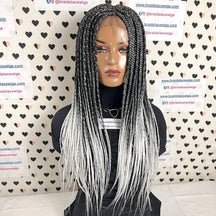 Ombre Gray Box Braid Braided Wigs For Black Women Box Braids Lace Frontal Wigs