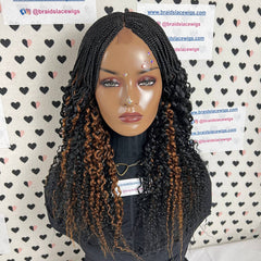 Peluca trenzada rizada de rizos ondulados de parte profunda con cierre de encaje de media caja hecha a mano